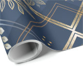 Metallische Luxe Navy Geruite Kerst Inpakpapier (Rol Hoek)
