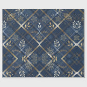 Metallische Luxe Navy Geruite Kerst Inpakpapier (Vlak)