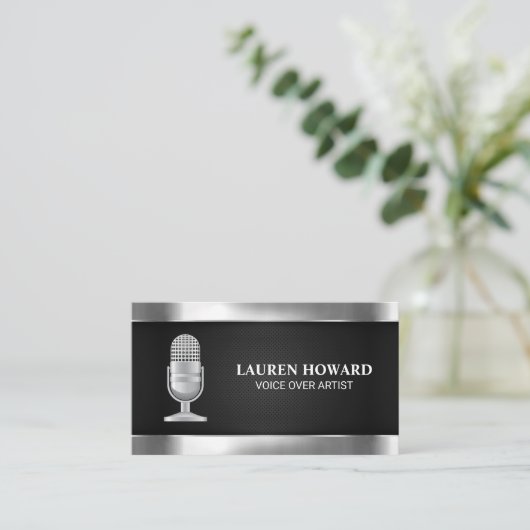 Metallische Microfoon | Zwarte Mesh Visitekaartje (Staand voorkant)
