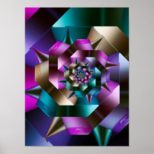 Metallische Spiraal Fractal Poster
