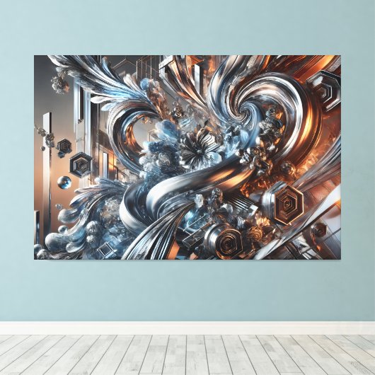 Metallische Strömungen Canvas Afdruk (Insitu (Houten vloer))