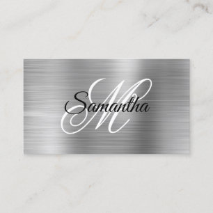 Metallische Zilveren Folie Fancy Monogram Visitekaartje