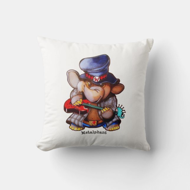 Metalphant met gitaar & logo - Wit Kussen (Voorkant)