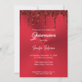 Metalrode glinsterende Quinceanera-uitnodiging Kaart (Voorkant)