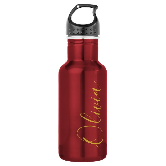 Metalrood Olivia Script Naam Ontwerp Type Waterfles (Voorkant)