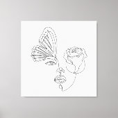 Metamorfose – Abstracte vlinder & Roos Line Art Canvas Afdruk (Voorkant)