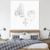 Metamorfose – Abstracte vlinder & Roos Line Art Canvas Afdruk (Insitu (Slaapkamer))