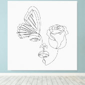 Metamorfose – Abstracte vlinder & Roos Line Art Canvas Afdruk (Insitu (Houten vloer))