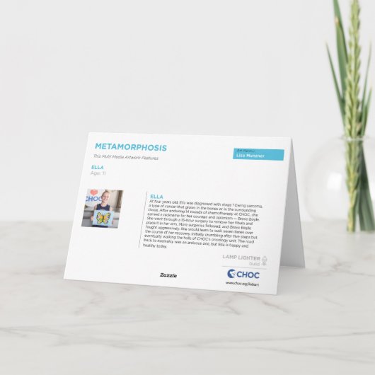 Metamorfose - Kinder kunst voor CHOC Bedankkaart (Achterkant)