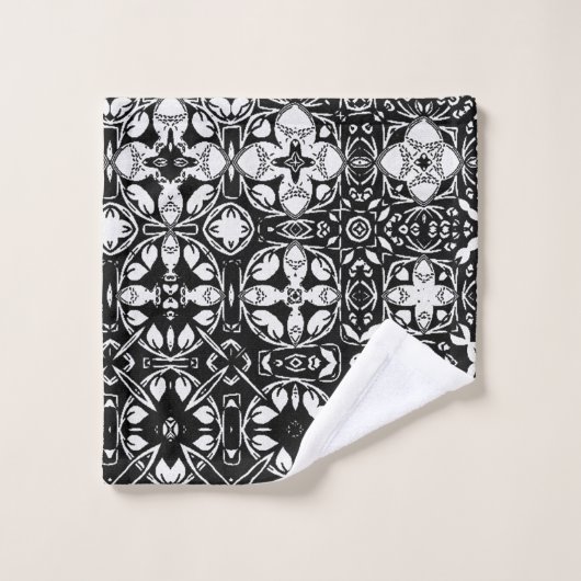 Metamorfose Medallion Pattern Black en White B Bad Handdoek (Wasdoekje)