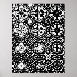 Metamorfose Medallion Pattern Black en White Poster