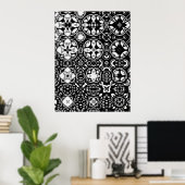 Metamorfose Medallion Pattern Black en White Poster (Thuiskantoor)