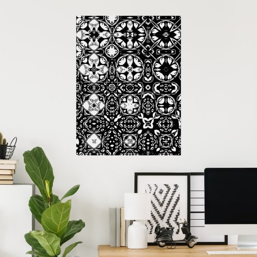 Metamorfose Medallion Pattern Black en White Poster (Thuiskantoor)
