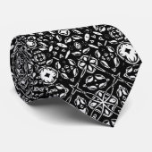 Metamorfose Medallion Pattern Black en White Stropdas (Opgerold)