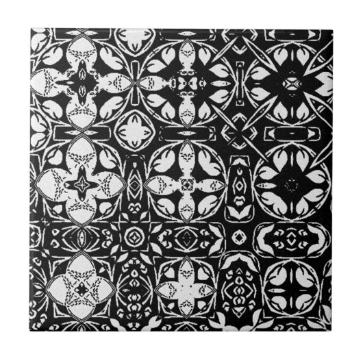 Metamorfose Medallion Pattern Black en White Tegeltje (Voorkant)