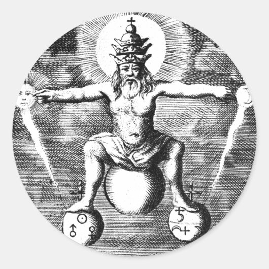 Metamorfose van metaal in alchemie ronde sticker (Voorkant)