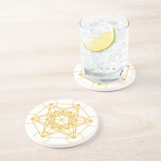 Metatron Cube Gold Zandsteen Onderzetter (Zijkant)