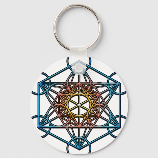 Metatron-kubus (geel oranje blauw verloop)Symbool Sleutelhanger (Voorkant)