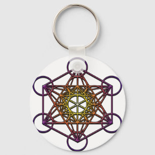 Metatron-kubus (gele paarse gradiënt) Symbool Sleutelhanger