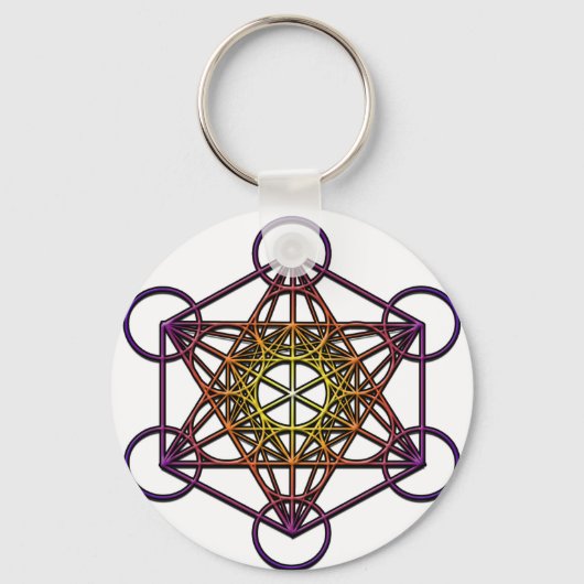 Metatron-kubus (gele paarse gradiënt) Symbool Sleutelhanger (Voorkant)