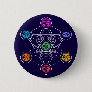 Metatrons Cube, Chakras, Cosmic Energy Centres Ronde Button 5,7 Cm