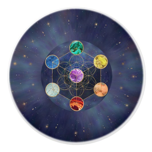 Metatron's Cube Chakras Sacred Geometry Keramische Knop (Voorkant)