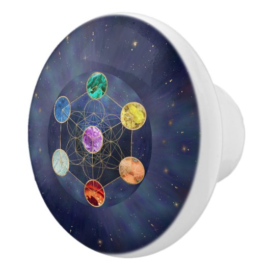 Metatron's Cube Chakras Sacred Geometry Keramische Knop (Rechts)