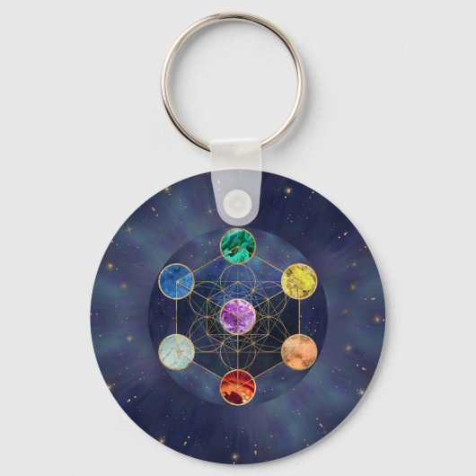 Metatron's Cube Chakras Sacred Geometry Sleutelhanger (Voorkant)