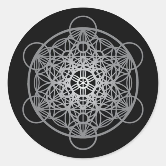 Metatron's Cube Flower of Life - Silver Version 1 Ronde Sticker (Voorkant)