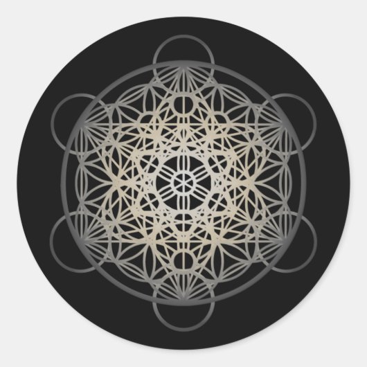 Metatron's Cube Flower of Life - Silver Version 2 Ronde Sticker (Voorkant)