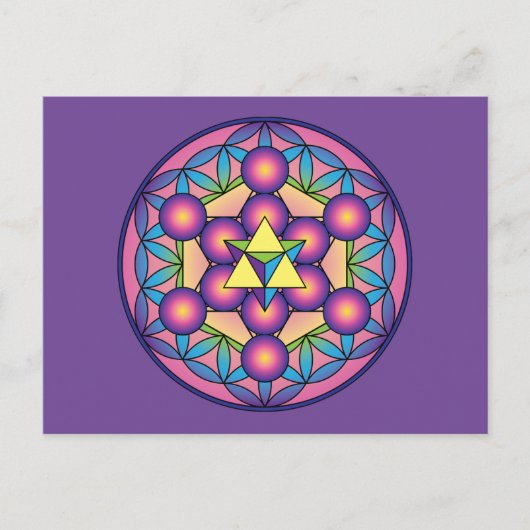 Metatron's Cube Merkaba over de Bloem van het leve Briefkaart (Voorkant)