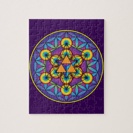 Metatron's Cube Merkaba over de Lager van Leven Legpuzzel (Verticaal)