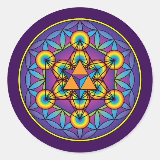 Metatron's Cube Merkaba over de Lager van Leven Ronde Sticker (Voorkant)