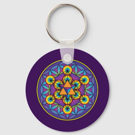 Metatron's Cube Merkaba over de Lager van Leven Sleutelhanger (Voorkant)