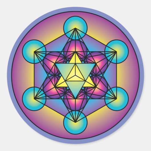 Metatron's Cube Merkaba Ronde Sticker (Voorkant)