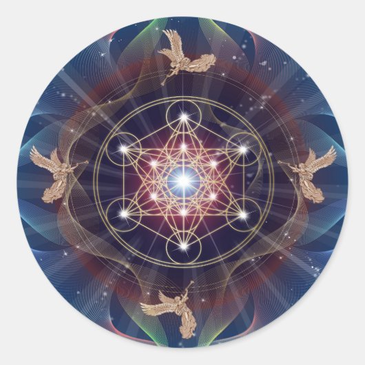 Metatron's Cube - Merkabah - Heilige Geometrie Ronde Sticker (Voorkant)