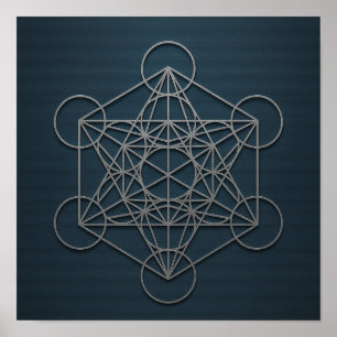 Metatron's Cube Navy Silver Poster