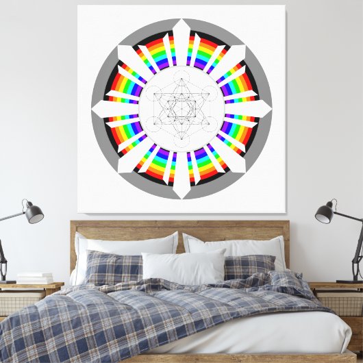 Metatron's Cube Rainbow Prism Canvas Afdruk (Insitu (Slaapkamer))