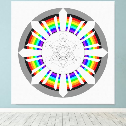 Metatron's Cube Rainbow Prism Canvas Afdruk (Insitu (Houten vloer))