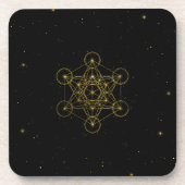Metatron's Cube Sacred Geometry Black en Gold Bier Onderzetter (Voorkant)