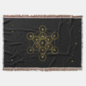 Metatron's Cube Sacred Geometry Black en Gold Deken (Voorkant)