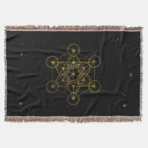Metatron's Cube Sacred Geometry Black en Gold Deken