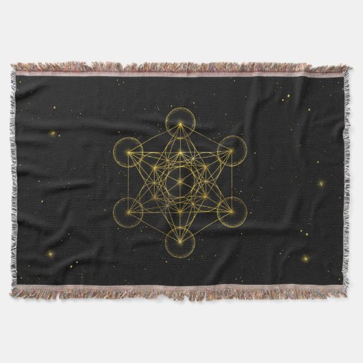 Metatron's Cube Sacred Geometry Black en Gold Deken (Voorkant)