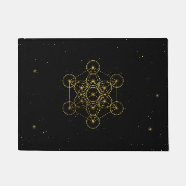 Metatron's Cube Sacred Geometry Black en Gold Deurmat (Voorkant)