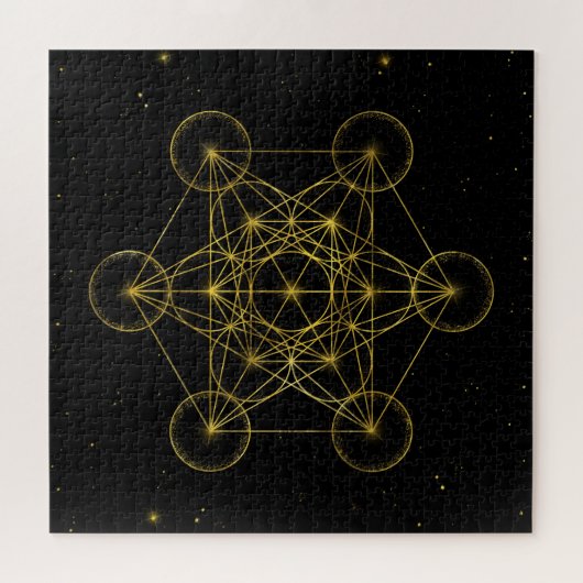 Metatron's Cube Sacred Geometry Black en Gold Legpuzzel (Horizontaal)