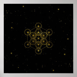Metatron's Cube Sacred Geometry Black en Gold Poster