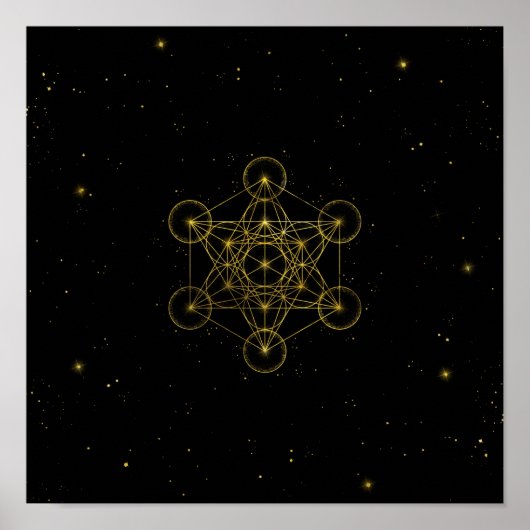 Metatron's Cube Sacred Geometry Black en Gold Poster (Voorkant)