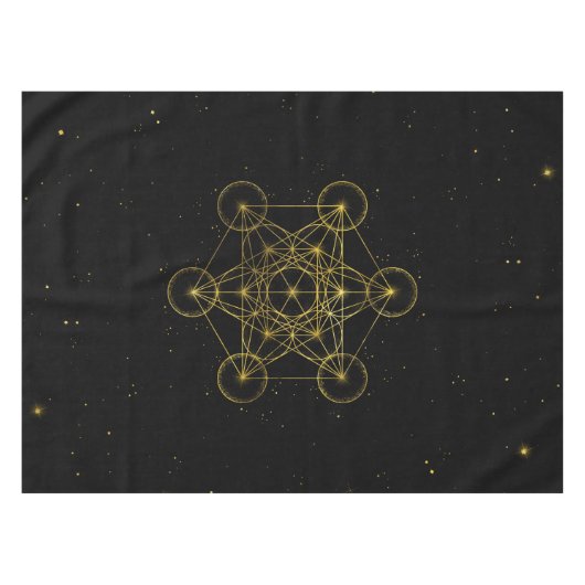 Metatron's Cube Sacred Geometry Black en Gold Tafelkleed (Voorkant (Horizontaal))
