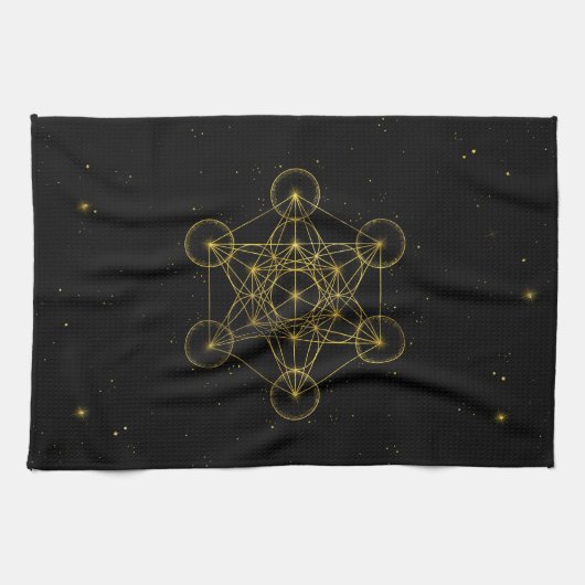 Metatron's Cube Sacred Geometry Black en Gold Theedoek (Horizontaal)