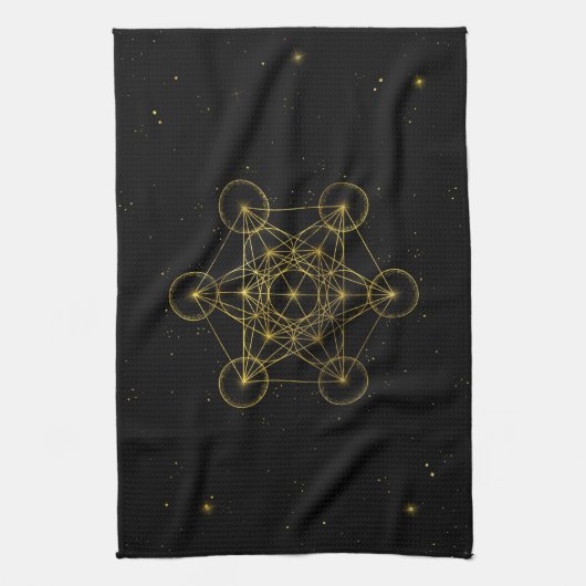 Metatron's Cube Sacred Geometry Black en Gold Theedoek (Verticaal)